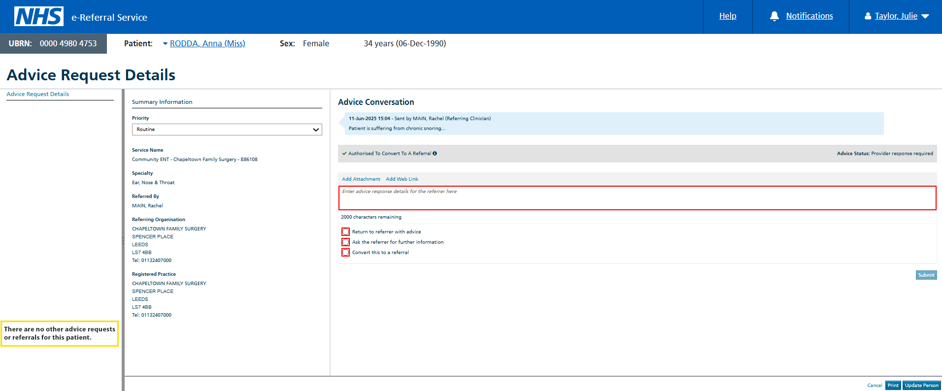 Message indicates no related referrals