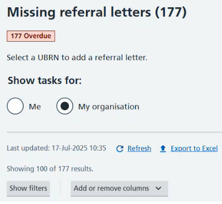missing referral letter