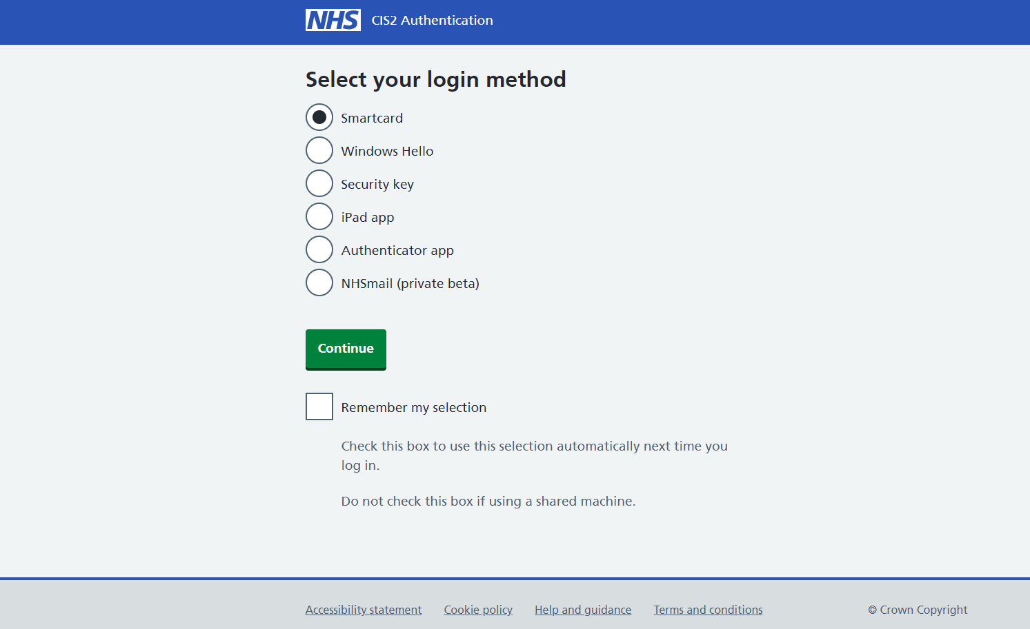 Image displays e-RS choice of login methods