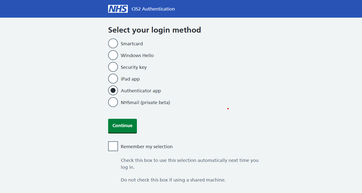 Image displays accessing e-RS via Authenticator app as the login method