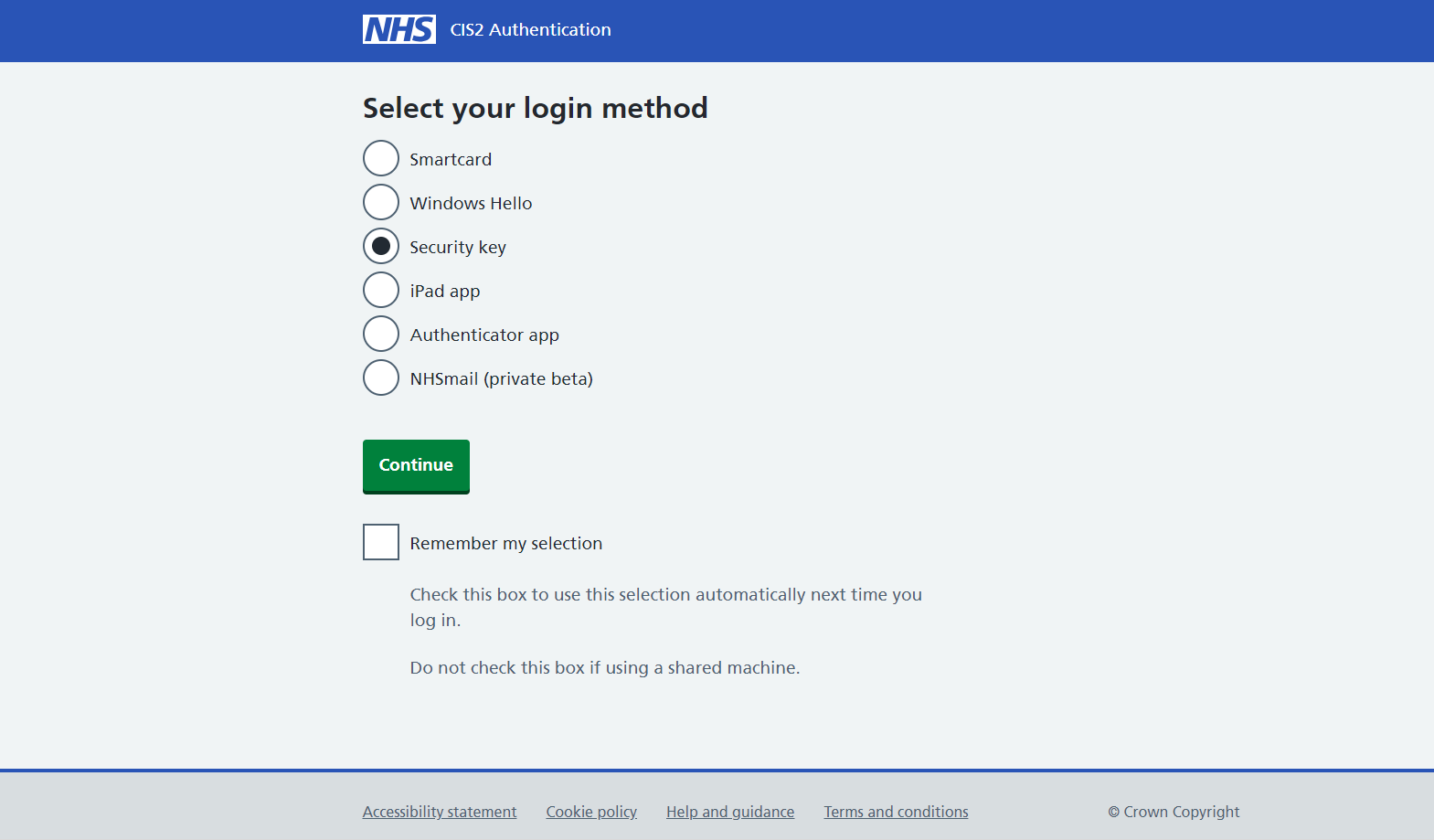 Image displays accessing e-RS using the Security key as the login method