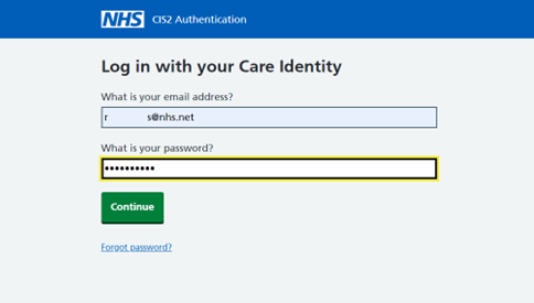 Care identity login prompt for Authenticator app method of login to e-RS