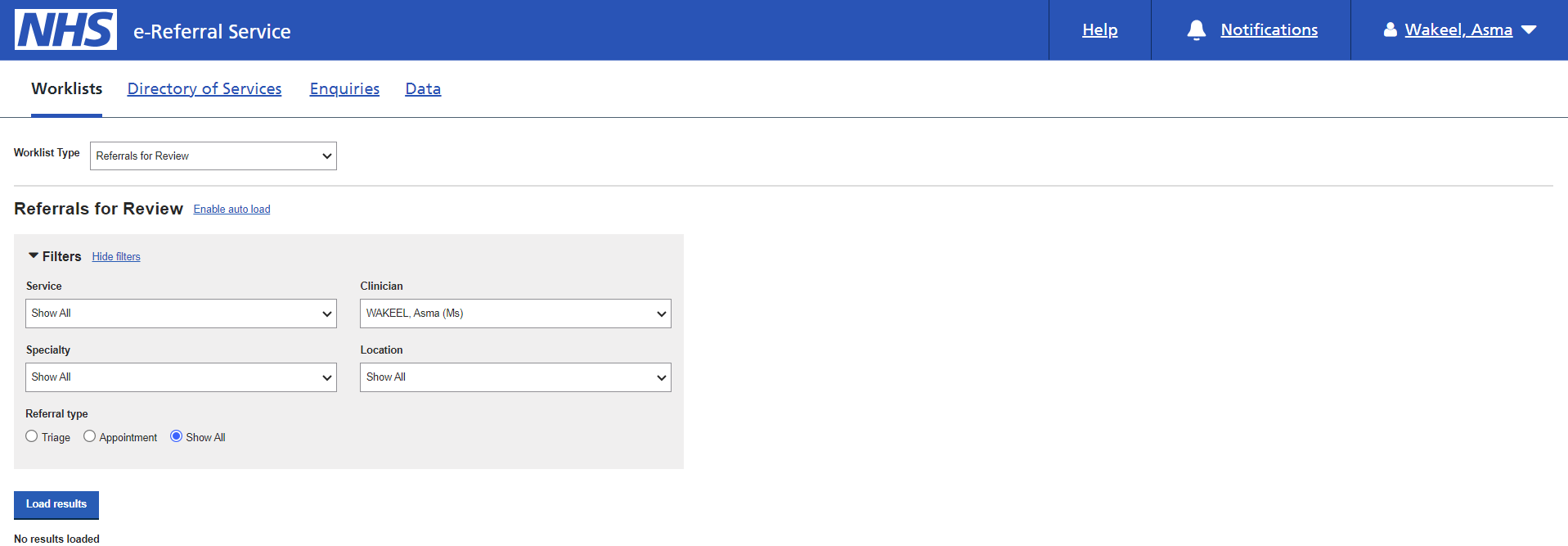 Image displays Provider's screen post login