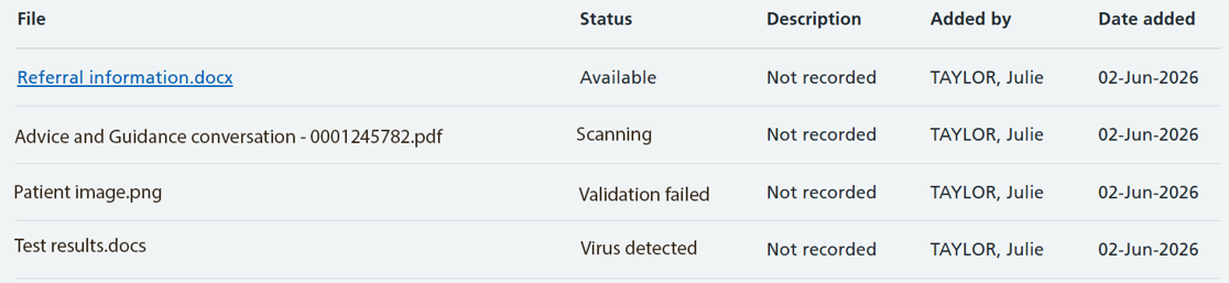 Image of files attached to a referral for a referrer