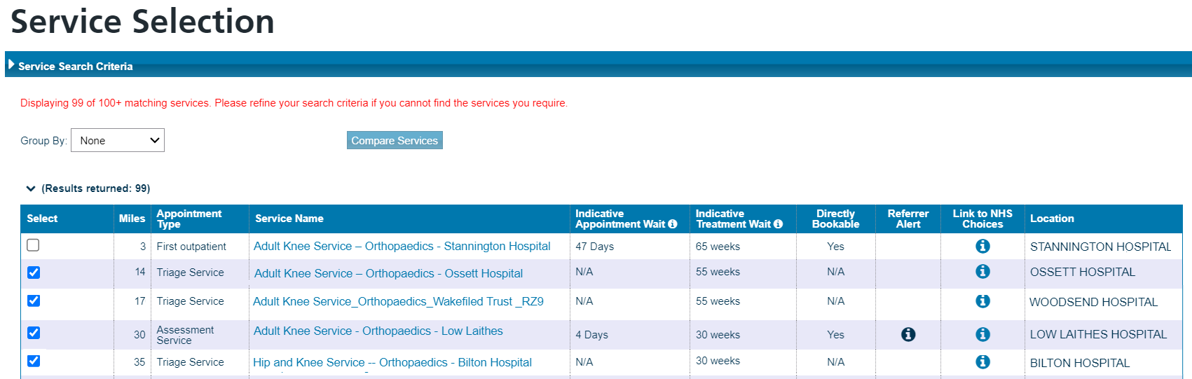 e-Referral Service service selection
