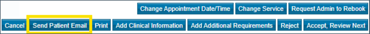 referral for review summary screen displaying the send patient email button.