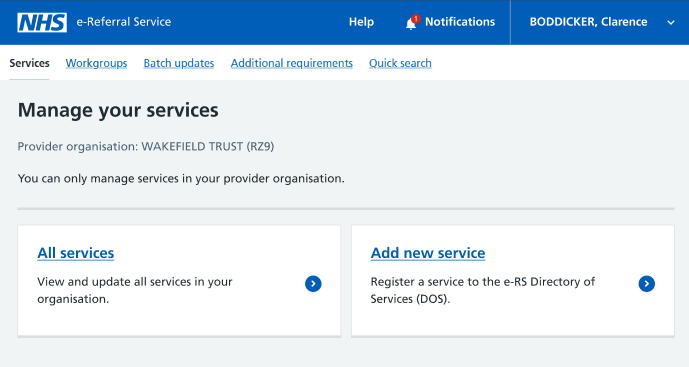 manage your services screen