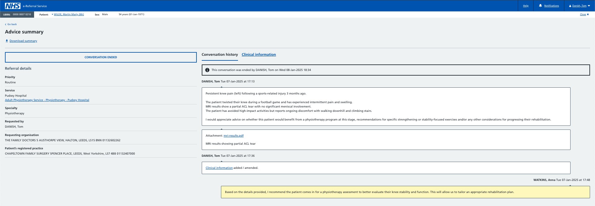 Ending an advice and guidance request