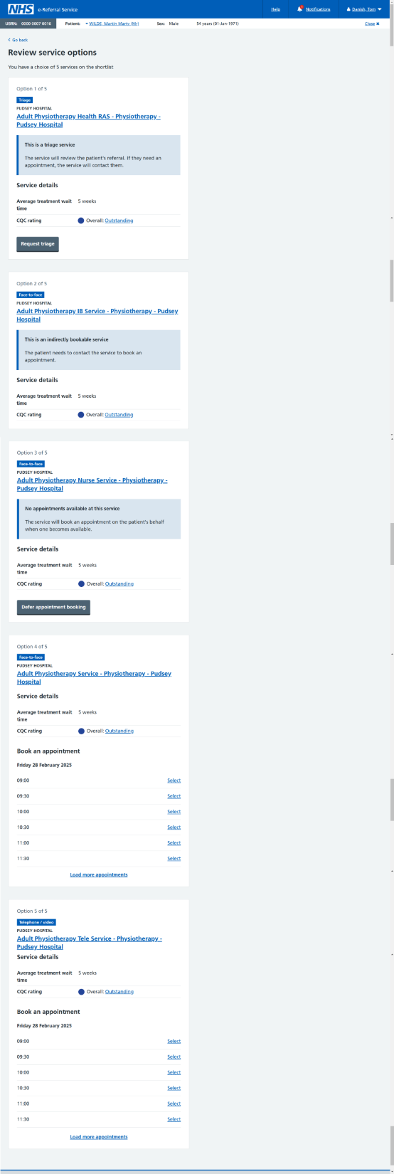 new review service options screen