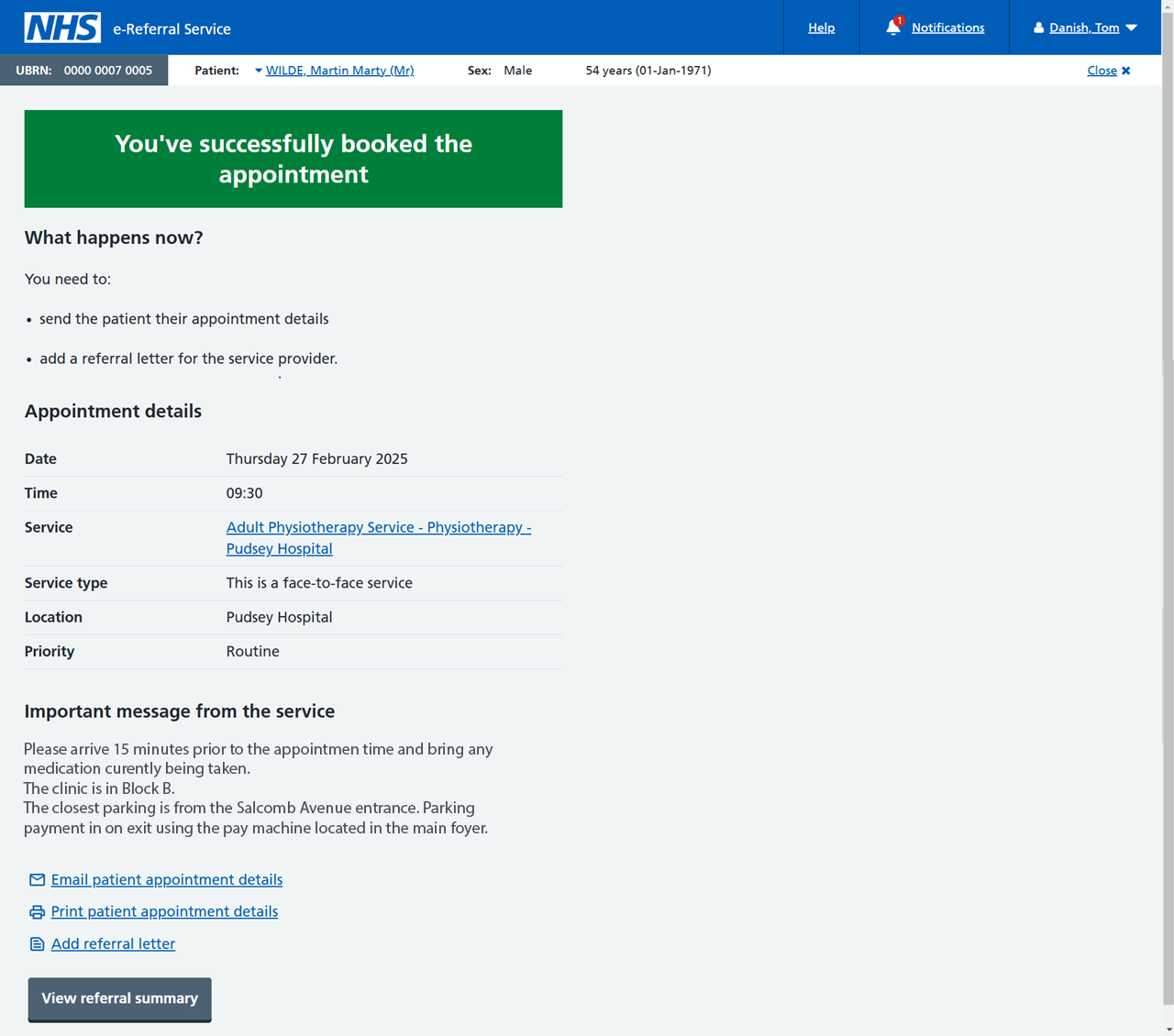 new appointment confirmation screen