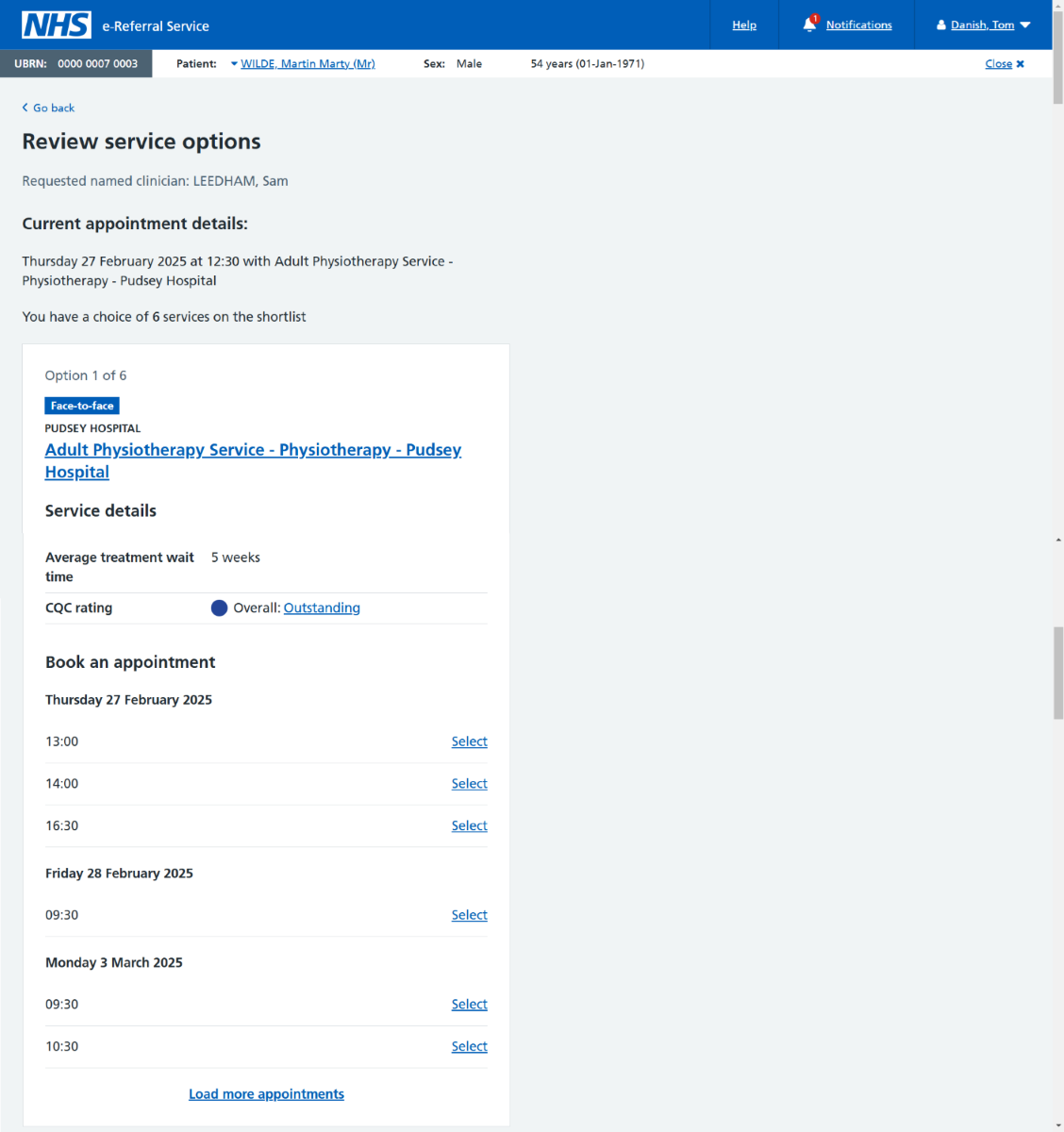 Review rebooking screen