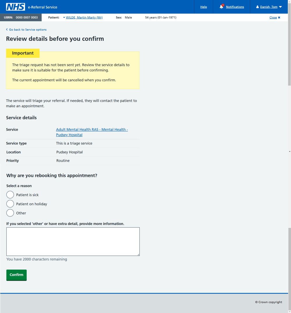 review details before you confirm screen