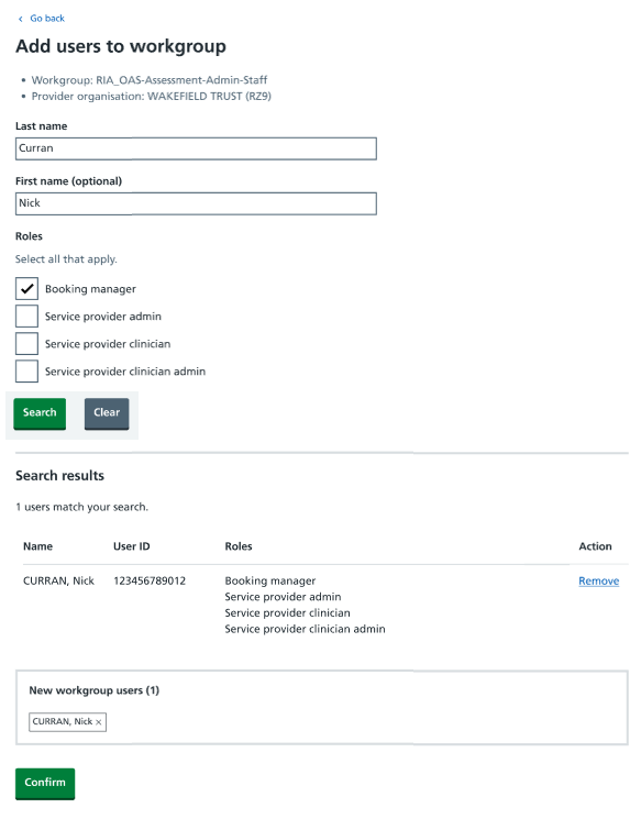 service definer add users to workgroup screen with users added
