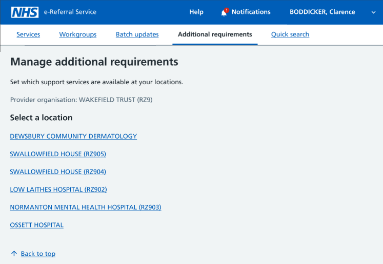 service definer additional requirements tab