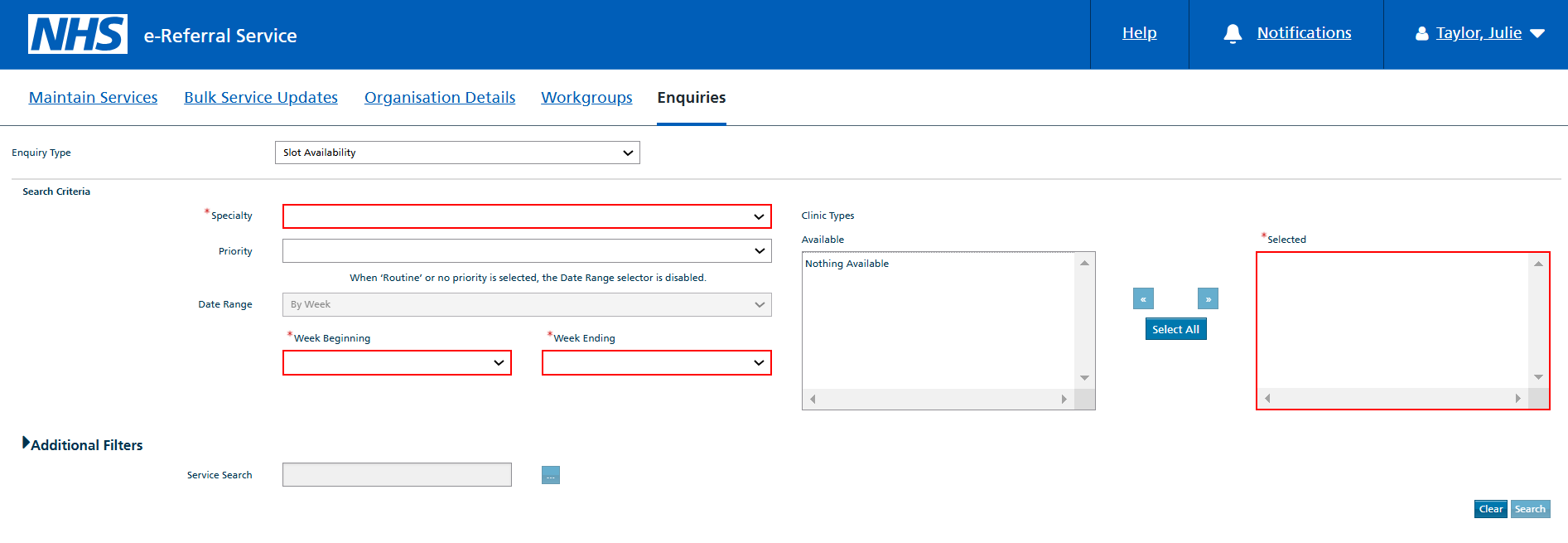 Image showing slot availability search before the changes.