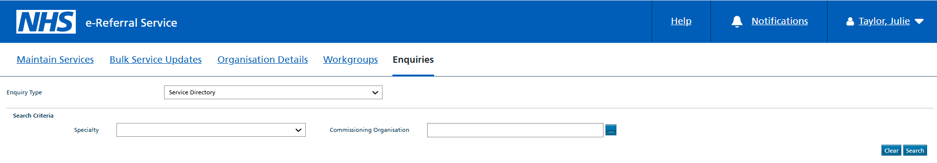 Image showing the service directory search screen before the update