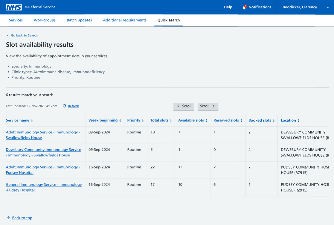Image showing slot availability results after the update
