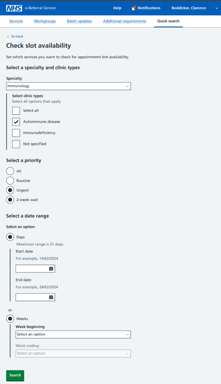 Image showing check slot availability screen after the changes