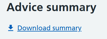 Advice ummary screen, download summary link image