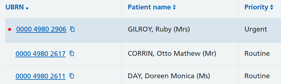 image of new and read UBRNs on a worklist