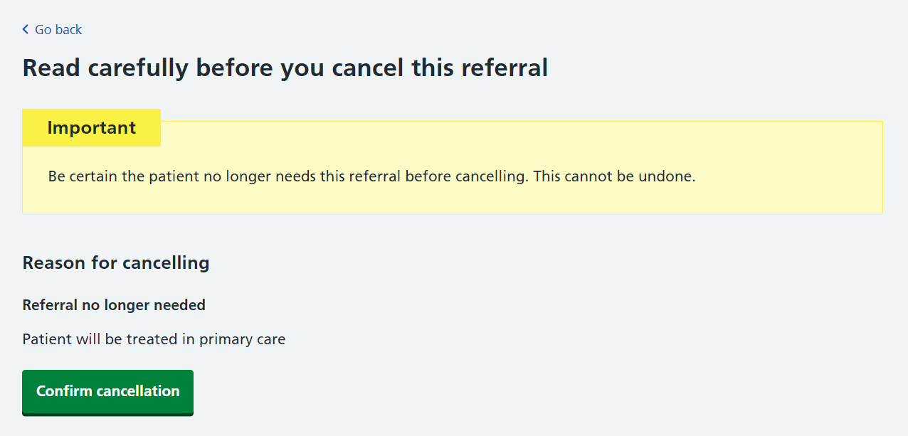 Cancellation checking screen