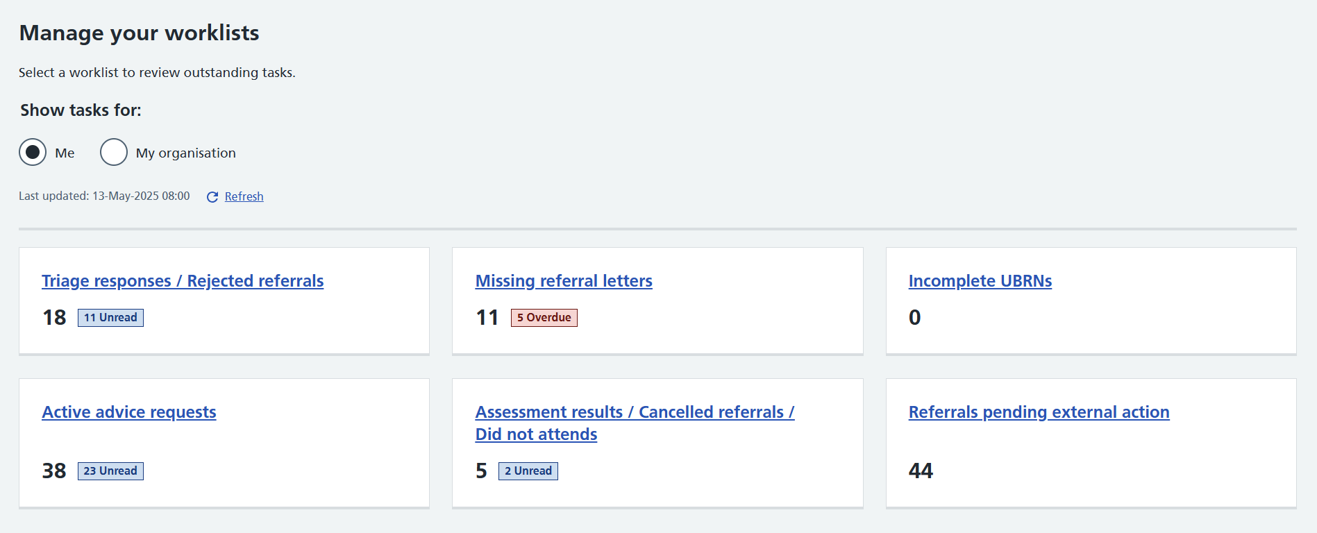 Image displays when worklist was last updated on the worklist dashboard