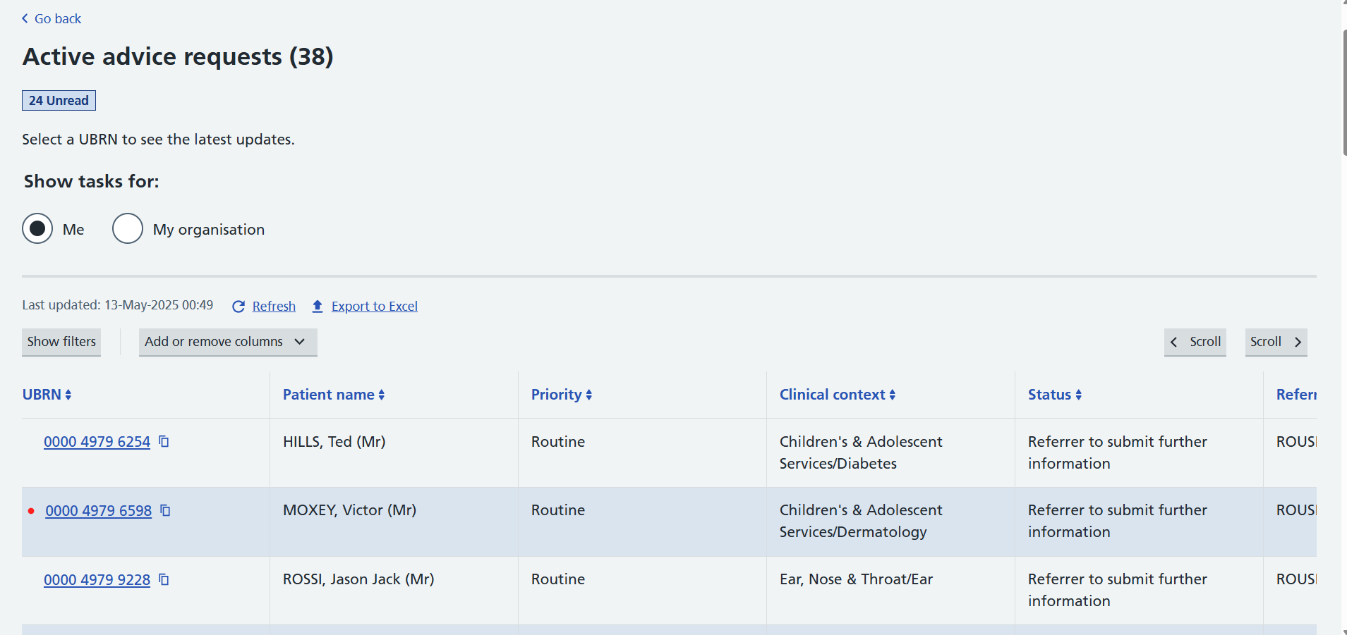 Image displays Active advice requests worklist