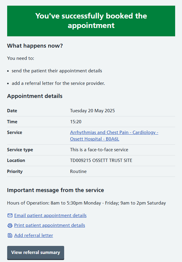 Image shows a successful booking confirmation