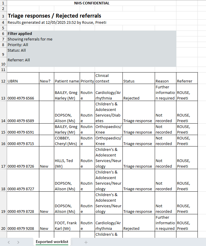 Image displays worklist when exported to excel