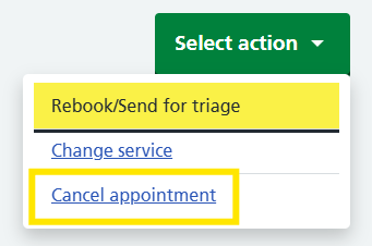 Image displays action dropdown for booked referral