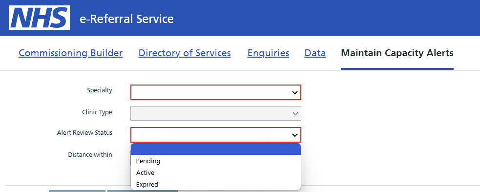 Alert Review Status dropdown screen