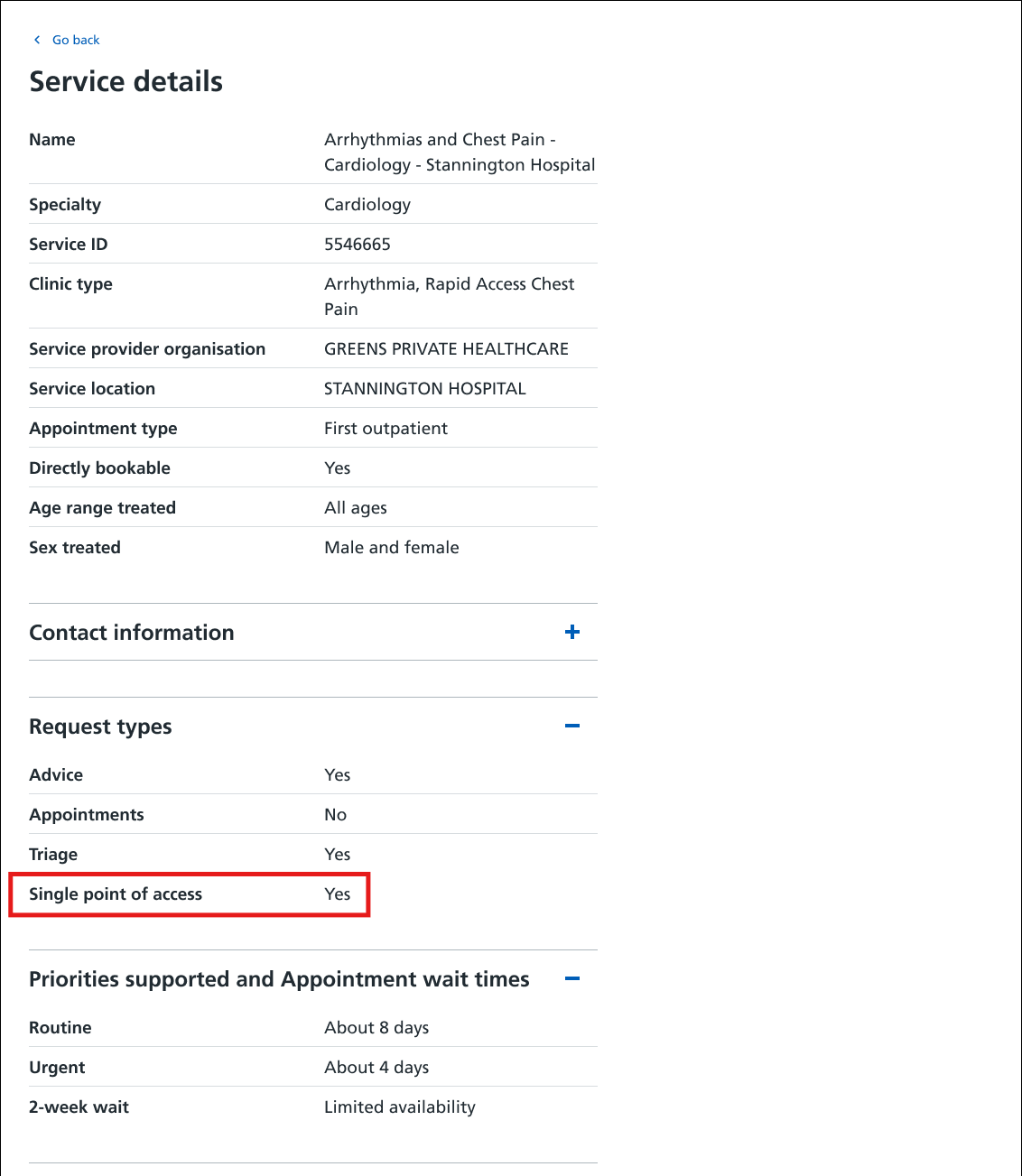 Image displays referrer's service details page with SPoA request type