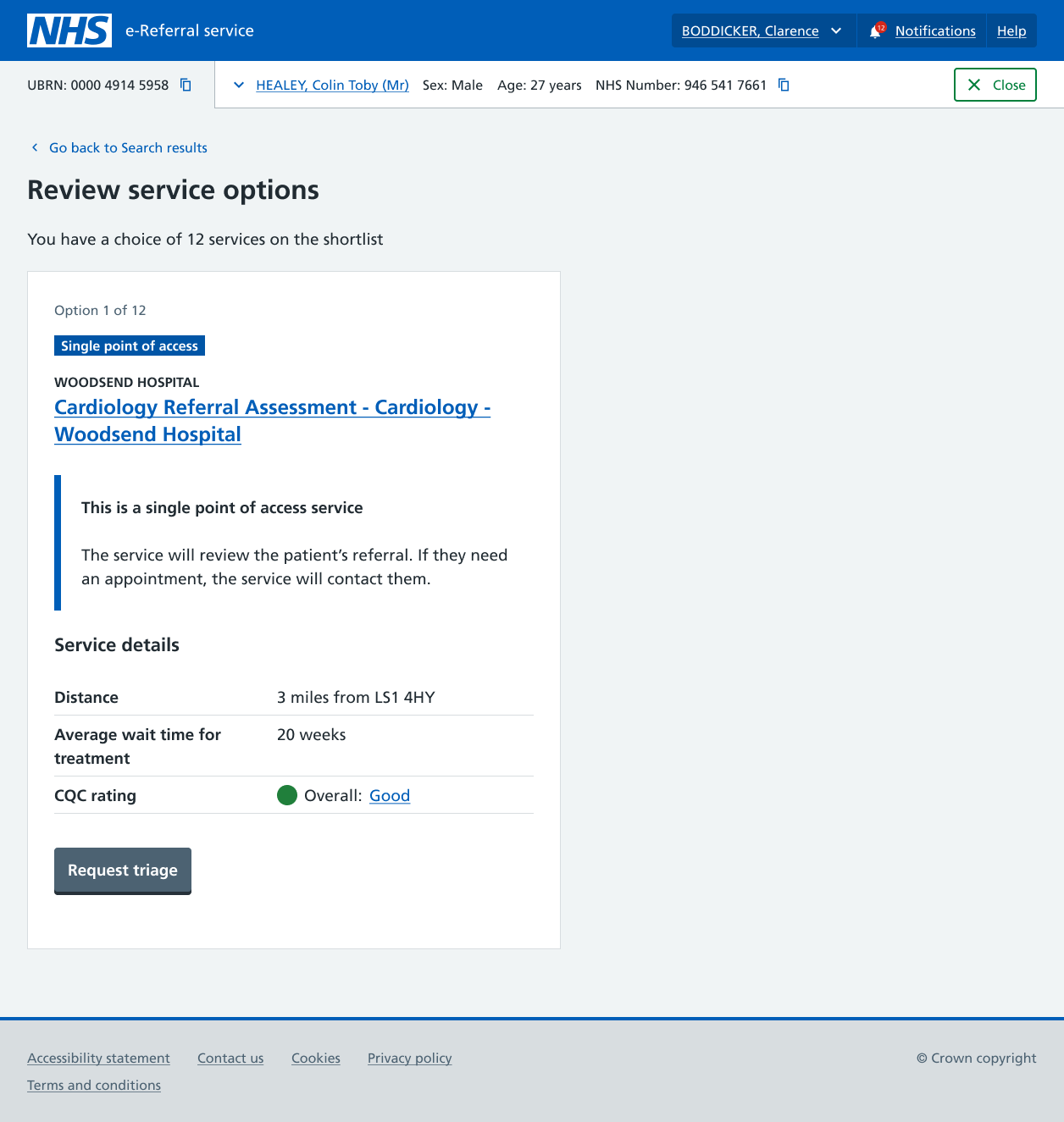 Image shows 'Single point of access' label on the 'Review service options' page