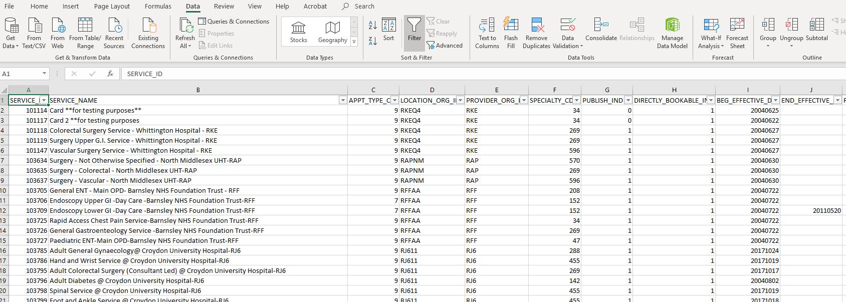 image of eRS screen showing how to use the filter tab in NHS eRS extracts