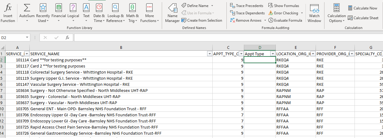 image of eRS screen showing how to select the appointment type in NHS eRS extracts