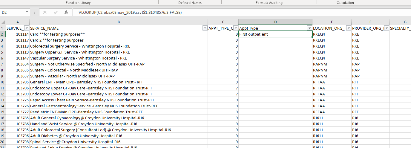 image of function arguments screen within NHS eRS translating extracts screen