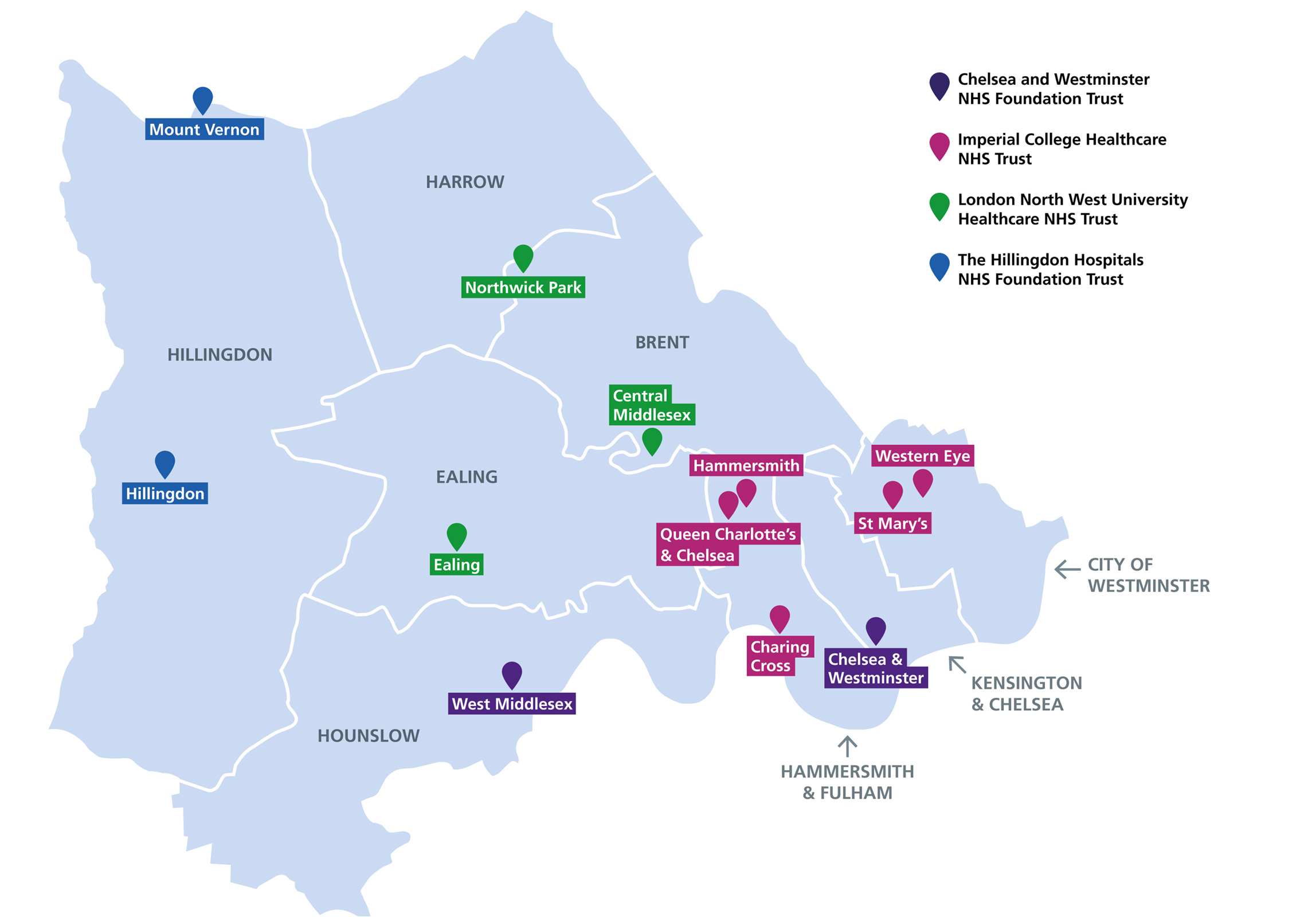 A map of the Central and North West London region showing some of the sites involved with the project, listed below.