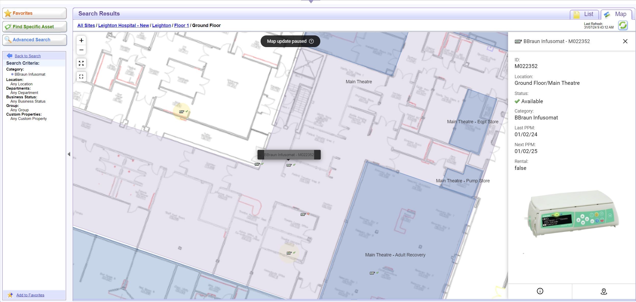 Tag search example using RTLS user portal