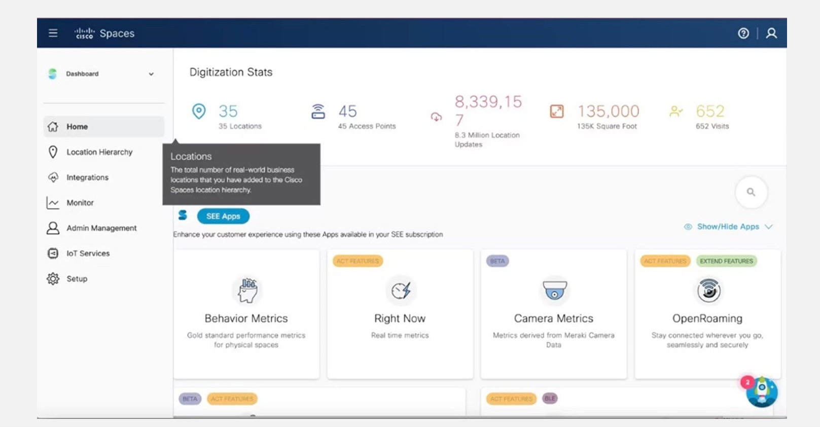 Cisco Spaces Dashboard. Source: Cisco Spaces