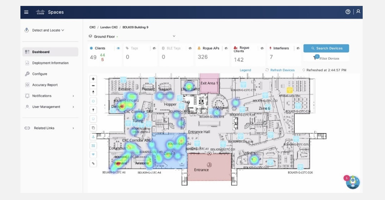 Cisco Spaces. Real Time Tracking of Client Devices & Space Utilisation.
