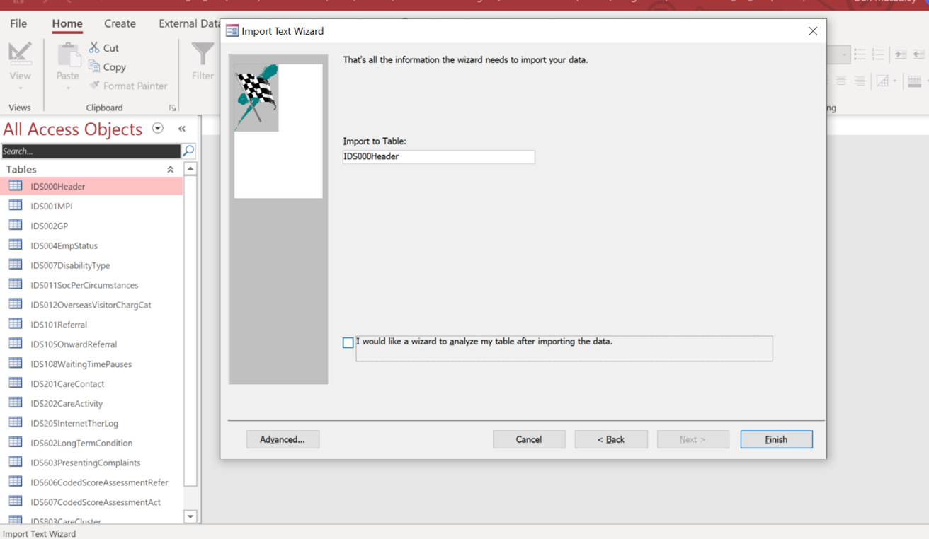 screen shot of import text wizard with import to header screen highlighted