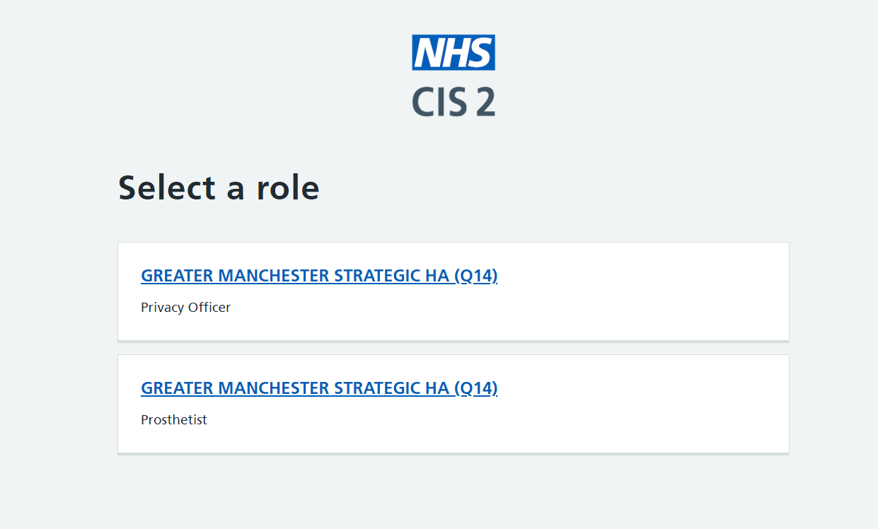 Role selection screen