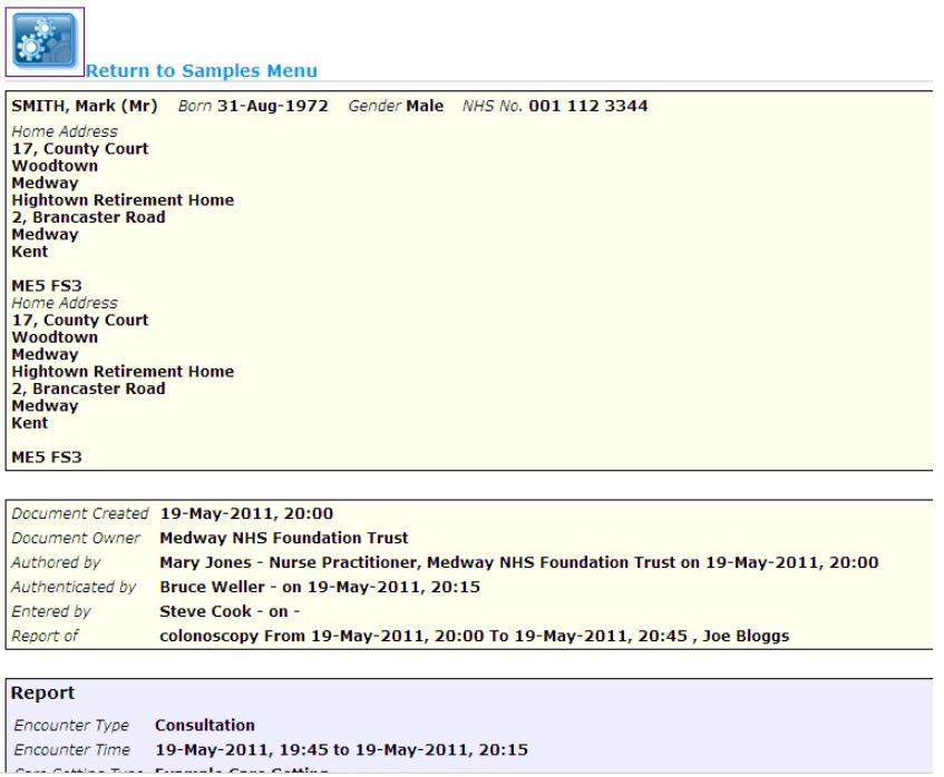 Rendered CDA document