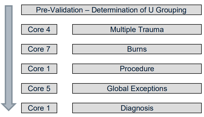 Admitted patient care core HRG grouping process