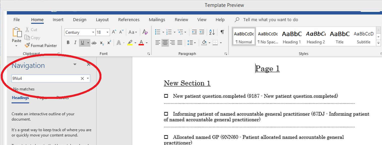 screenshot showing the use of ctrl-F to find invalid codes