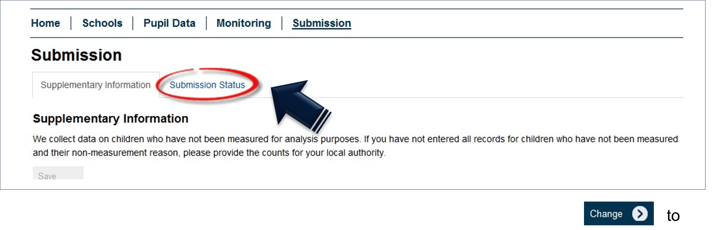 NCMP submission screen with submission status highlighted