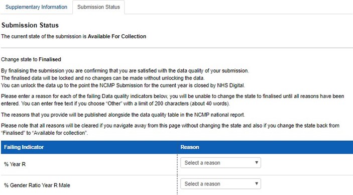 Image of NCMP submission status screen