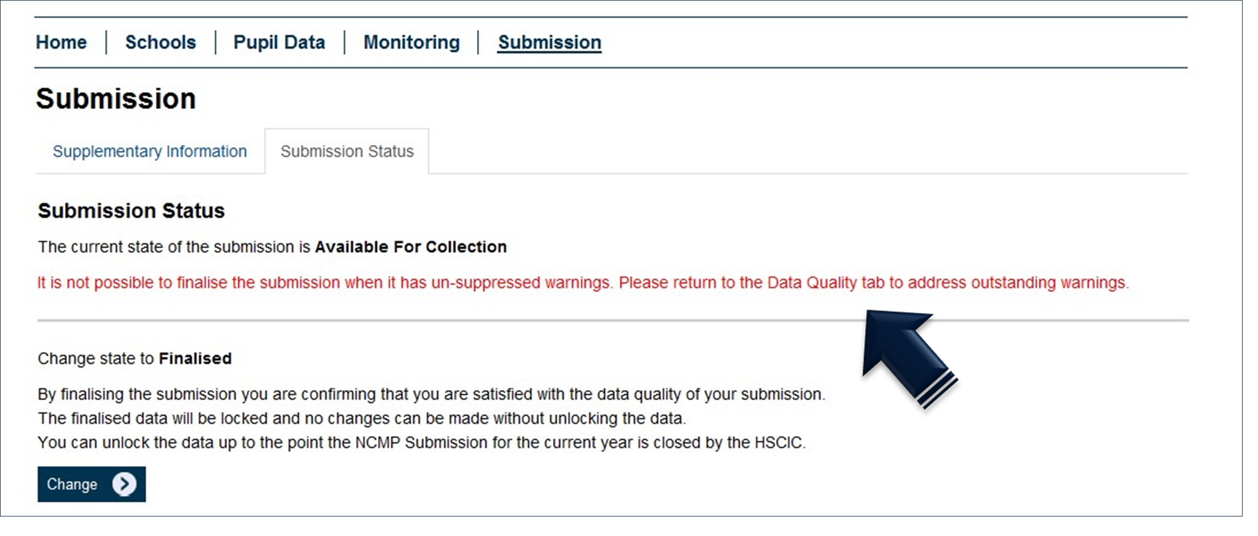NCMP submission status screen image