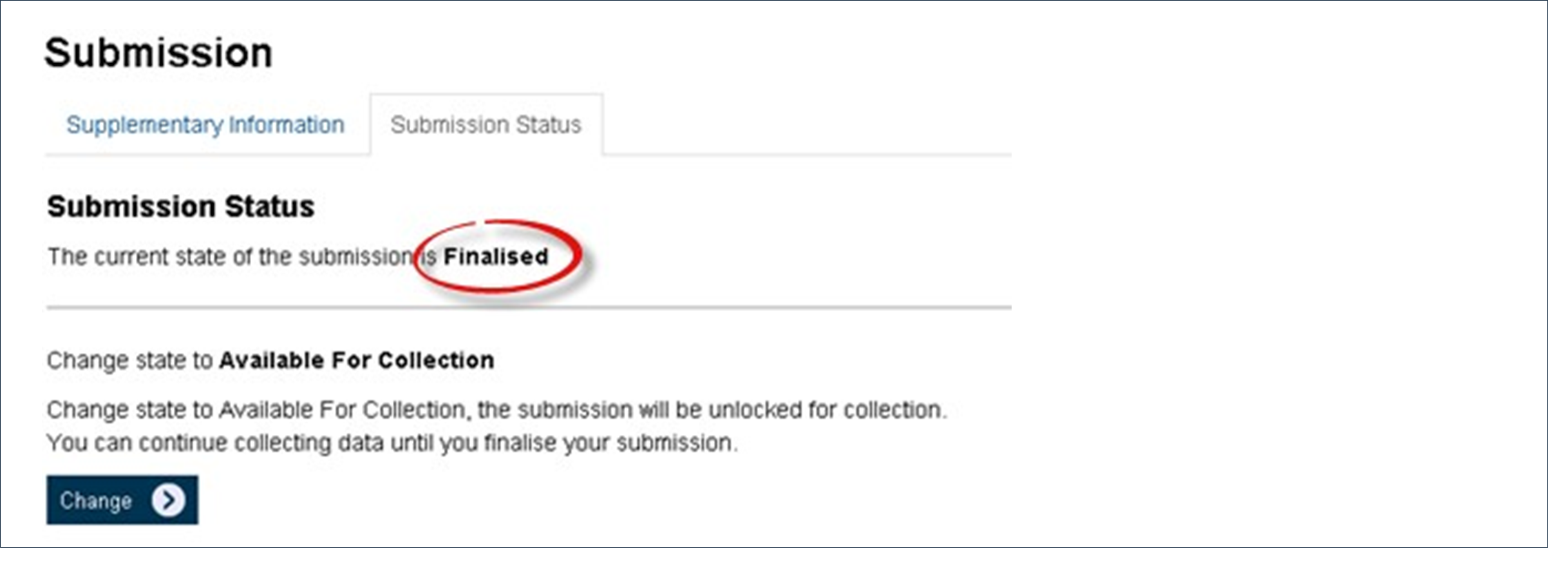 NCMP submission status screen with the word finalised highlighted
