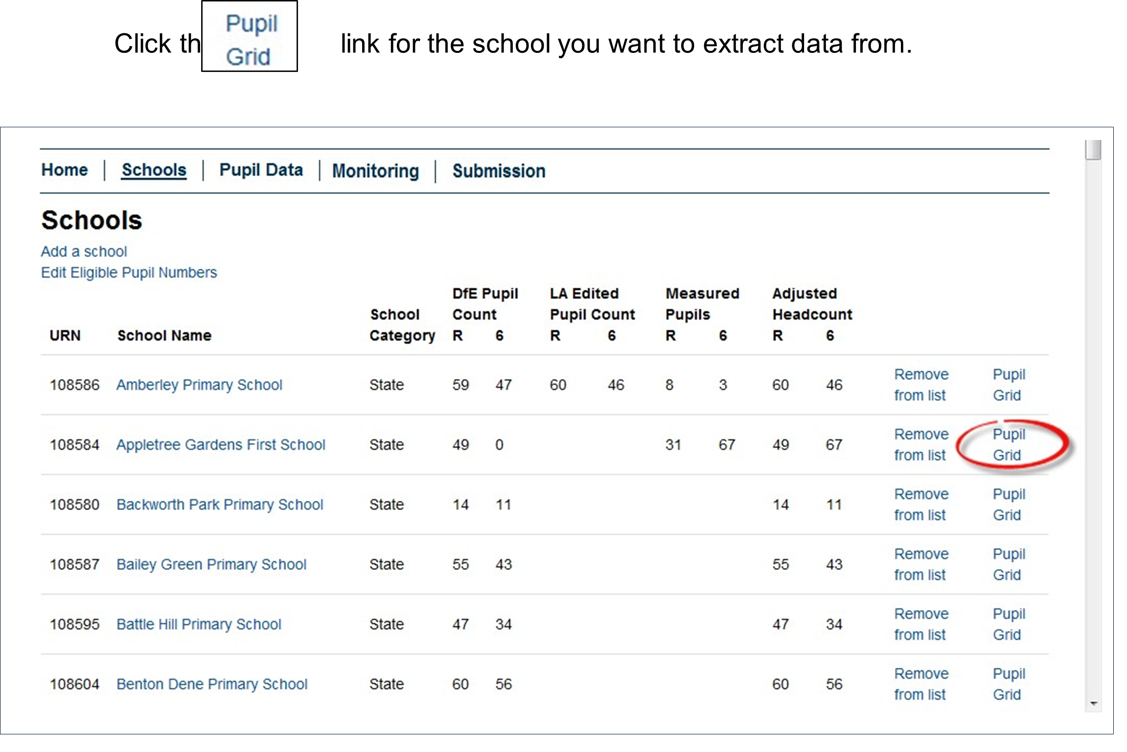 NCMP screenshot schools screen